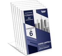 Portacartello in Acrilico con Retro Angolato A4, 6 Pezzi, Cornici Pubblicitarie, Cornice Trasparente per Cartelli, Brochure, Volantini, Menu. Bacheca in Plastica per Casa, Ufficio, Ristorante