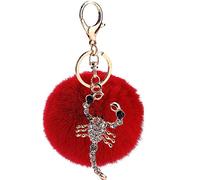 Portachiavi 2 Pezzi Con Diamanti Scorpione Lontra Coniglio Borsa Portachiavi A Sfera Di Peluche Portachiavi Appeso Rosso