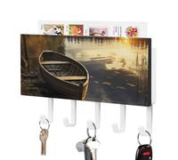 Portachiavi a forma di barca sulla riva del lago, organizer decorativo da parete con 5 ganci portachiavi, portachiavi adesivo con vassoio, appendiabiti da parete per ingresso, porta, bagno, cucina
