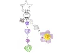 Portachiavi a forma di fiore di ibisco, grazioso portachiavi floreale tropicale Y2K, con perline a forma di stella e cuore in rilievo anni '2000, accessorio per borsa da spiaggia, accessorio kawaii