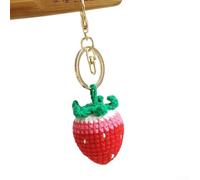Portachiavi a forma di frutta all'uncinetto con design a fragola, realizzato a mano per una maggiore durata e da utilizzare come accessorio per chiavi o decorazione per borse (rosso)