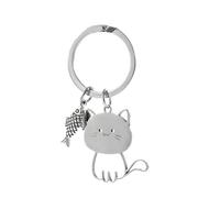 Portachiavi a forma di gatto, a forma di lisca di pesce, accessorio carino e delicato, facile da trasportare, doppio anello portachiavi per coppia da donna, I gatti mangiano pesce, 1.1×0.9in