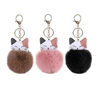 Portachiavi A Forma Di Gatto Dei Cartoni Animati Da 3 Pezzi, Portachiavi Creativi Con Palline Di Pelo, Portachiavi Carini, Portachiavi Per Ragazze, Portachiavi Decorativi