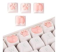 Portachiavi a forma di gatto, in silicone rosa e bianco, a forma di di gatto, accessori divertenti per tastiere compatibili con tastiere meccaniche, installazione, scrivania da ufficio