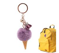 Portachiavi a forma di gelato con pompon, morbido peluche imbottito, con ganci portachiavi, per borse, telefoni cellulari, chiavi 'auto, Viola, Refer to description