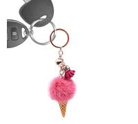 Portachiavi a forma di gelato con pompon, morbido peluche imbottito, con ganci portachiavi, per borse, telefoni cellulari, chiavi 'auto, Rosa acceso, Refer to description