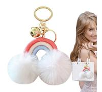 Portachiavi a forma di palla di peluche , ciondolo per borsa in stile boho, portachiavi in morbido tessuto, decorazione colorata per borse, giocoso ornamento da appendere per la casa