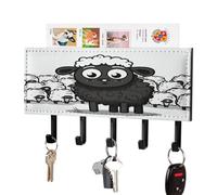 Portachiavi a forma di pecora bianca e nera in stile cartone animato, da parete, decorativo con 5 ganci, in PU, per chiavi e posta, stile rustico, organizer per la posta in stile fattoria, decorazio