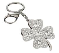Portachiavi a forma di quadrifoglio con strass, bianco, S