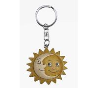 Portachiavi a forma di sole con luna in legno e metallo