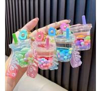 Portachiavi a forma di tazza di tè al latte con sabbia mobile e caramelle, portachiavi alla moda con gocce d'olio, ciondolo per zaino, per donne e uomini, per Ognissanti, scuola, lettere, piccolo cion