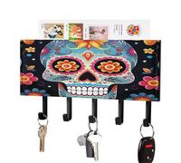 Portachiavi a forma di teschio di zucchero, da parete, decorativo, per chiavi e posta, in PU, con 5 ganci, organizer per chiavi, decorazione per la casa, per ingresso, ufficio, soggiorno, stile nero