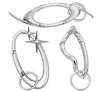 Portachiavi a moschettone a stella da 3 pezzi, portachiavi in lega extra large, cromato lucido, grazioso moschettone minimale per chiavi dell'auto, borsetta, zaino, ciondoli per borse, argento