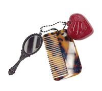 Portachiavi a pettine in acetato con motivo leopardato con strumento per il trucco e ciondolo a forma di cuore, portachiavi in metallo alla moda per donne