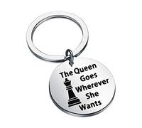 Portachiavi a scacchi giocatore di scacchi regalo amante degli scacchi regalo The Queen Goes Wherever She Wants portachiavi, 3.0, Acciaio inossidabile