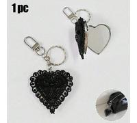 Portachiavi a specchio a forma di cuore con fiocco di seta nera, ciondolo versatile e carino in stile vintage Y2K, accessorio per borsa, piccolo regalo adatto per compleanni di donne, San Valentino, F