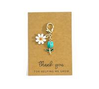 Portachiavi a tulipano con biglietto di ringraziamento, regalo per donne di compleanno, regali di amicizia, regali di buona fattura e congratulazioni, amici che lasciano il lavoro o apprezzamento