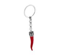 Portachiavi ad Anello con Soggetto Portafortuna a Forma di Corno Rosso con Coron