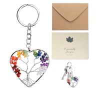 Portachiavi Albero Della Vita, Portachiavi Chakra A Forma Di Cuore Per Gioielli Curativi Pendente Di Cristallo Unico E Colorato Per Coppie,Regali Di San Valentino,Charm Anniversario (A:Colore)