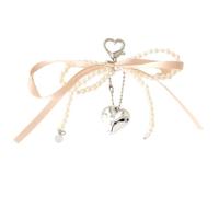 Portachiavi alla moda con perle e fiocco, multifunzione, accessorio per borsa, ornamento per telefono, ciondolo a forma di cuore, per donne e ragazze, Champagne, Bohemian