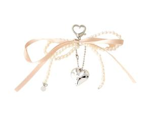 Portachiavi alla moda con perle e fiocco, multifunzione, accessorio per borsa, ornamento per telefono, ciondolo a forma di cuore, per donne e ragazze, Champagne, Bohemian