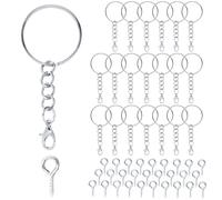 Portachiavi Anelli Cerchio, Ganci Metallo Keychain 70 Pezzi Anelli Portachiavi con Catena a Maglie e Anelli di Salto, Portachiavi fai-da-te per Portachiavi Artigianali Argento-Diametro 25 mm