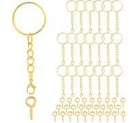 Portachiavi Anelli Cerchio, Ganci Metallo Keychain 70 Pezzi Anelli Portachiavi con Catena a Maglie e Anelli di Salto, Diametro 25 mm Portachiavi fai-da-te per Portachiavi Artigianali -Oro