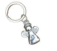 Portachiavi angelo custode, fatto a mano, in stagno. Fabbricazione artigianale francese, da William Sturt des Etains di Jumilhac.