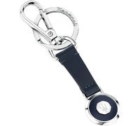 MASERATI Portachiavi Uomo in Acciaio, Pelle Naturale Blu, Collezione KEYRINGS, Regalo Uomo - KMU5240102