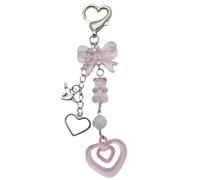 Portachiavi carino Portachiavi a forma di cuore alla moda da 5 pezzi con dettaglio fiocco a farfalla, squisito ciondolo portachiavi(Color2)