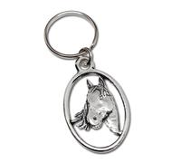 Portachiavi cavallo in peltro con sacchetto regalo in velluto portachiavi ova...