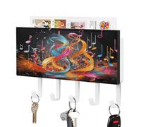Portachiavi colorato a forma di nota musicale per parete, organizer decorativo per la posta con 5 ganci portachiavi adesivi, porta chiavi con vassoio, appendiabiti da parete per ingresso, porta, bag