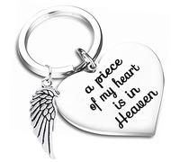Portachiavi commemorativo "A piece of my heart is in heaven" Loss of Loved One ciondolo in memoria di nonna/nonno/papà/mamma/bambino/bambino, Argento, M