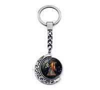 Portachiavi Con 12 Costellazioni Luminose - Portachiavi Cabochon In Vetro Con Luna Rotante A Doppio Lato Alla Moda, Leone Vergine Bilancia Scorpione Sagittario Segni Zodiacali Portachiavi Gioielli, V
