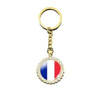 Portachiavi Con Bandiera Nazionale Francese - Ciondolo Lusso Lucido Strass Distintivo In Vetro Portachiavi Ciondolo Con Gemma Del Tempo Ornamenti Di Gioielli, Tendenza Della Moda Bandiera Del Paese D