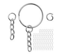 Portachiavi con catena a maglie e anello pieghevole, confezione da 48 pezzi, colore argento, portachiavi Ø 25 mm, catena staccabile lunga 27 mm con anello aperto, per portachiavi, gioielleria