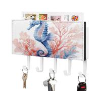 Portachiavi con cavalluccio marino blu acquerello e corallo per organizer per posta da parete con 5 ganci portachiavi in acrilico per casa ufficio ingresso