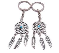 Portachiavi con ciondolo a forma di acchiappasogni, in argento, a forma di piuma, con nappa, idea regalo elegante e popolare