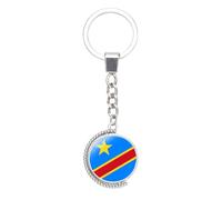 Portachiavi Con Ciondolo A Forma Di Bandiera Della Repubblica Democratica Del Congo - Portachiavi Con Rotazione Cabochon A Doppia Faccia, Ornamento Da Viaggio Souvenir Patriota Del Paese Africano Per