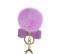 Portachiavi con ciondolo a forma di fiocco in peluche con pompon e pompon per auto, accessori per borsa, viola chiaro, alla moda