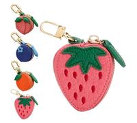 Portachiavi con ciondolo a forma di frutta, grazioso portamonete in pelle con design mirtillo e limone, portachiavi multifunzione per borse, portachiavi e accessori, Fragola, Taglia unica