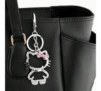 Portachiavi con ciondolo zaino Hello Kitty Sanrio, con design traforato e strass, accessorio con gioiello a forma di gatto KT, regalo per ragazze per compleanni argento,orostampa dappertuttoLega di zi