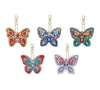 Portachiavi con diamante, 5 pezzi, fai da te, per pittura a forma di farfalla, con strass su entrambi i lati, per il ricamo e la decorazione per la borsa dello zaino