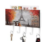 Portachiavi con dipinto della Torre Eiffel di Parigi, da parete, decorativo con 5 ganci, in PU, con mensola, porta chiavi e porta posta rustico per la casa, organizer per la posta in stile rustico,