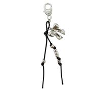 Portachiavi con fiocchi alla moda fatti a mano in corda nera portachiavi con perline fai da te Bowknot portachiavi ciondolo versatile accessorio per telefono, come mostrato nella figura, normale