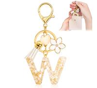 Portachiavi con Iniziale Portachiavi Donna Iniziale Portachiave Ragazza con Lettera Portachiave Donna Regali da Personalizzare con Ciondolo a Forma di Cuore e Fiore, Beige-W