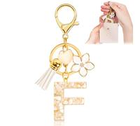 Portachiavi con Iniziale Portachiavi Donna Iniziale Portachiave Ragazza con Lettera Portachiave Donna Regali da Personalizzare con Ciondolo a Forma di Cuore e Fiore, Beige-F