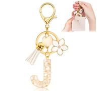 Portachiavi con Iniziale Portachiavi Donna Iniziale Portachiave Ragazza con Lettera Portachiave Donna Regali da Personalizzare con Ciondolo a Forma di Cuore e Fiore, Beige-J