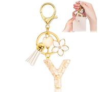 Portachiavi con Iniziale Portachiavi Donna Iniziale Portachiave Ragazza con Lettera Portachiave Donna Regali da Personalizzare con Ciondolo a Forma di Cuore e Fiore, Beige-Y