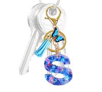 Portachiavi con lettera iniziale, portachiavi in resina epossidica con ciondolo a forma di lettera iniziale con stampa vista, decorazione per zaino, decorazione per borsa con nappa, per scuola, viaggi